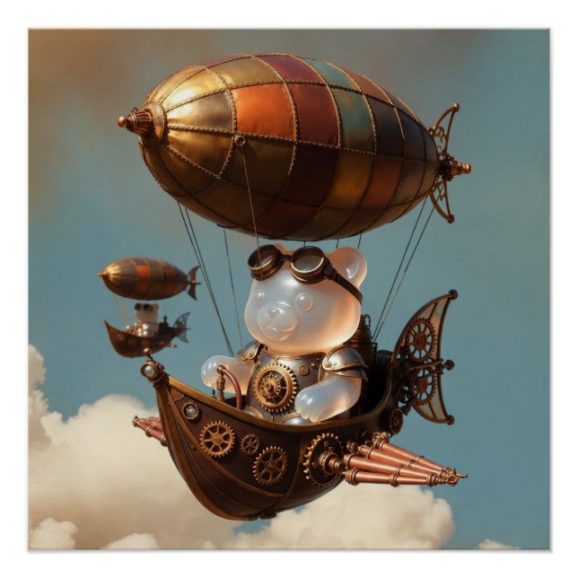 Steampunk Gummy Bear Pilot in Fantasy Airship Poster (Vorderseite)