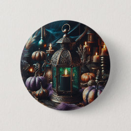 Steampunk Halloween Clockwork Black Lantern Button