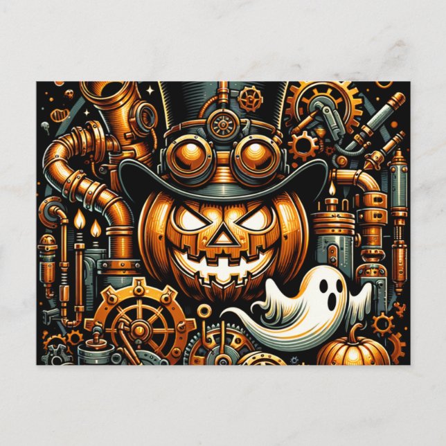 Steampunk Halloween Postkarte (Vorderseite)