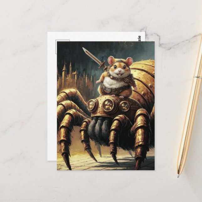 Steampunk Hamster and Spider Postkarte (Vorderseite/Rückseite Beispiel)