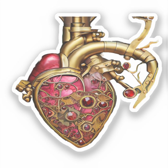 Steampunk Heart Anatomical Rubies and Gears Aufkleber (Vorderseite)