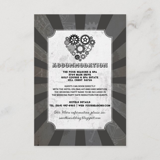 Steampunk Heart Cogs Unterkunft Hochzeitskarten Begleitkarte (Vorderseite)
