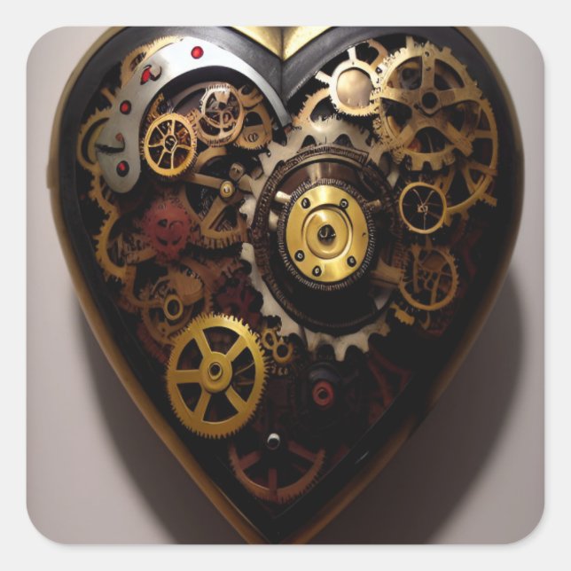 Steampunk Heart Quadratischer Aufkleber (Vorderseite)