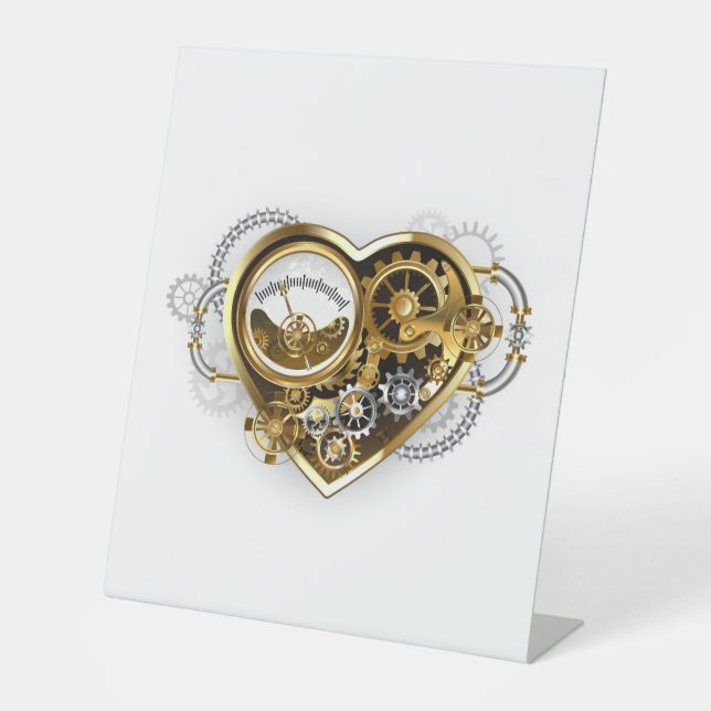Steampunk Heart with a Manometer Sockelschild (Vorderseite)