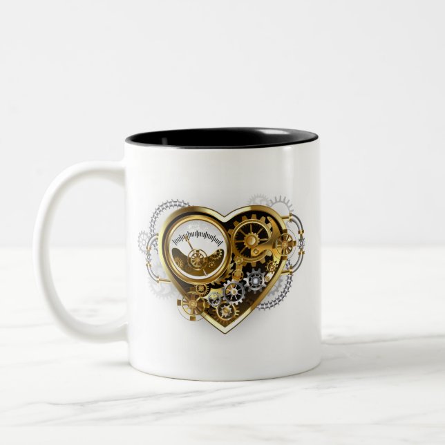 Steampunk Heart with a Manometer Zweifarbige Tasse (Links)