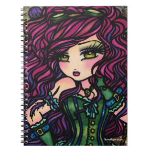 Steampunk Heißluft-Ballon-Mädchen-Fantasie-Kunst Notizblock