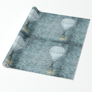 Steampunk-Heißluftballon-Dämmerung-Blau-Handschrif Geschenkpapier