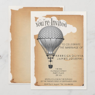 Steampunk-Heißluftballon-Empfangsfeier Hochzeit Einladung