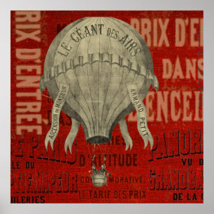 Steampunk-Heißluftballon-Fahrt-Grafik-Schriftarten Poster