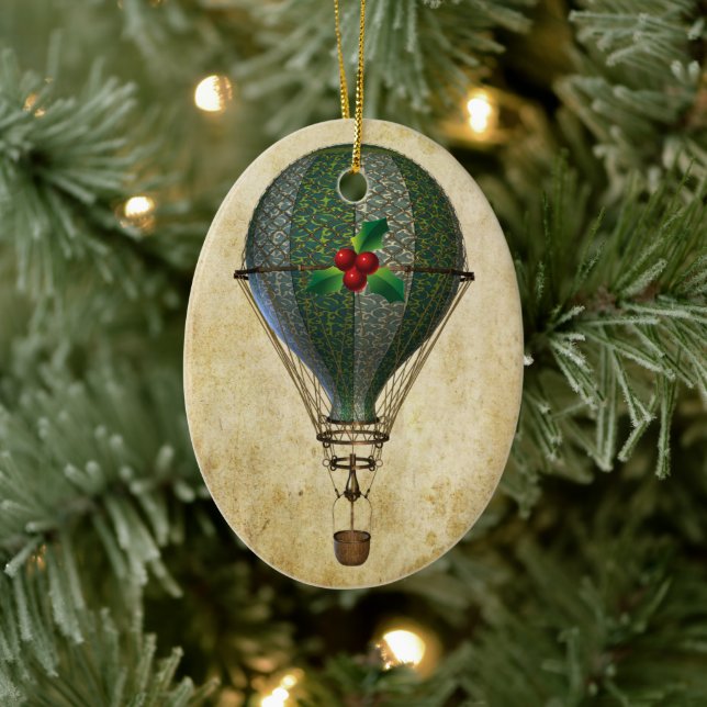 Steampunk Heißluftballon Maßgeschneidertes Ornamen Keramik Ornament (Baum)