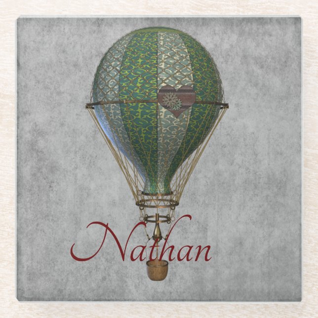 Steampunk Heißluftballon Personalisiert Glasuntersetzer (Vorderseite)