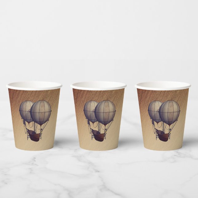 Steampunk-Heißluftballons mit Segelschiff Pappbecher (Multi)