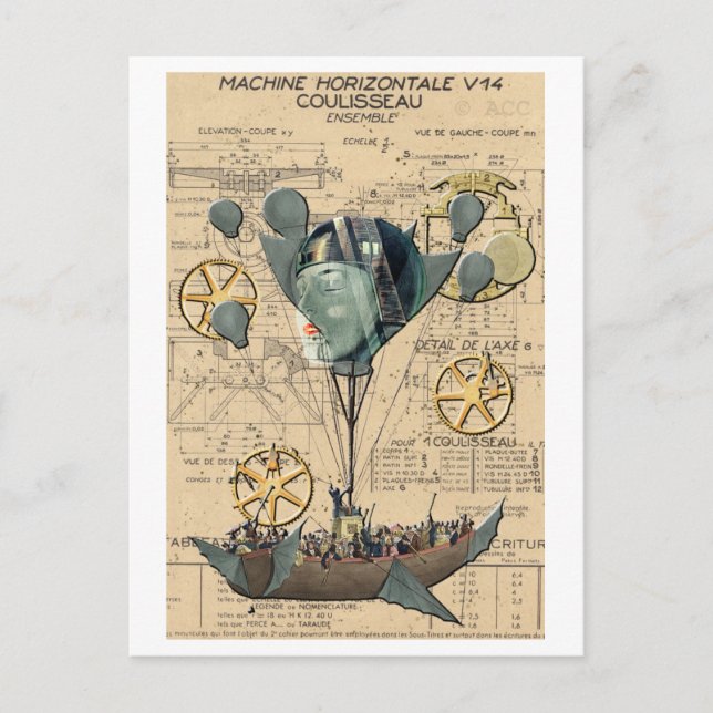 Steampunk-Heißluftballonschiff Postkarte (Vorderseite)