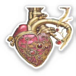 Steampunk-Herz Anatomische Rubine und Zahnräder Aufkleber