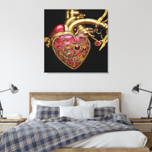 Steampunk-Herz Anatomische Rubine und Zahnräder Leinwanddruck
