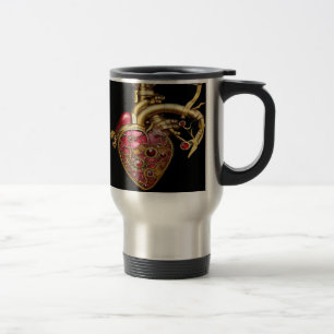 Steampunk-Herz Anatomische Rubine und Zahnräder Reisebecher