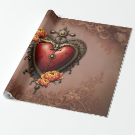 Steampunk Herz mit Blume Geschenkpapier