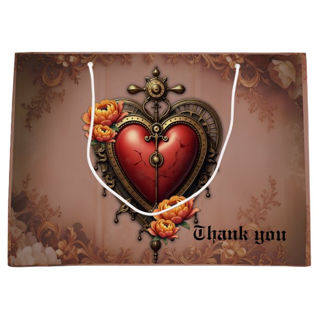 Steampunk Herz mit Blume. Große Geschenktüte (Vorderseite)