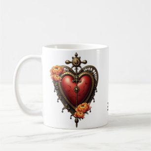 Steampunk Herz mit Blume. Kaffeetasse