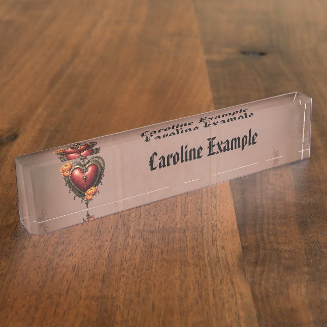 Steampunk Herz mit Blume. Namensplakette (Seite)