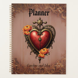 Steampunk Herz mit Blume. Planer