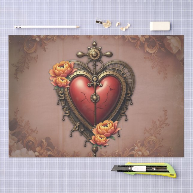 Steampunk Herz mit Blume. Seidenpapier (Handwerk)