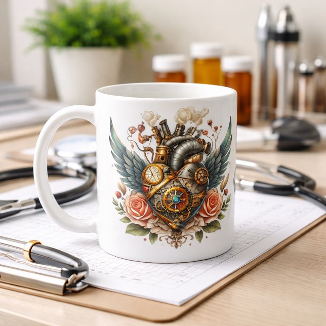 Steampunk Herz mit Flügeln und Rose Kaffeetasse (Von Creator hochgeladen)