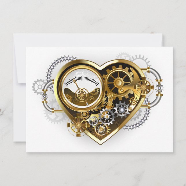 Steampunk-Herz mit Manometer Save The Date (Vorderseite)