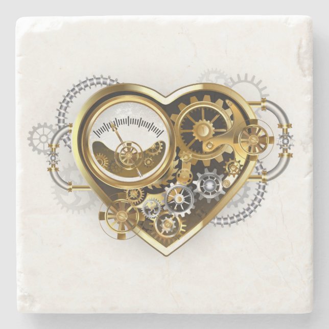 Steampunk-Herz mit Manometer Steinuntersetzer (Vorderseite)