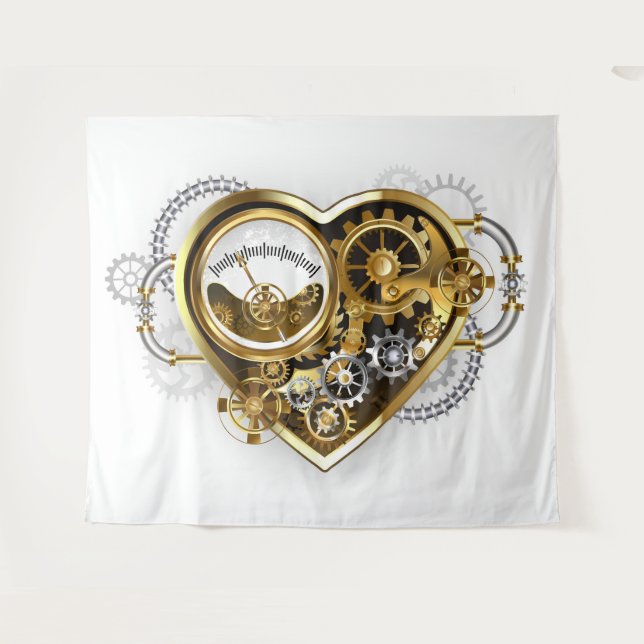 Steampunk-Herz mit Manometer Wandteppich (Vorderseite (Horizontal))