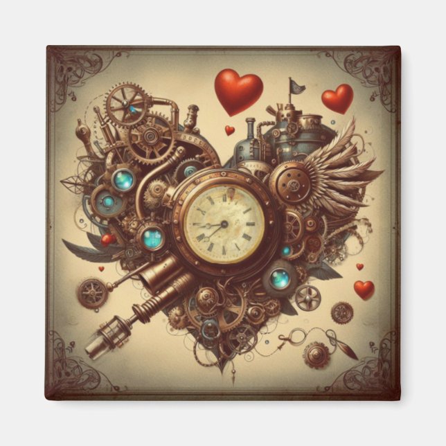Steampunk-Herz/Valentinstag  Magnet (Vorne)