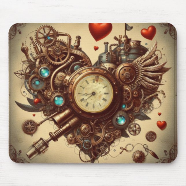Steampunk-Herz/Valentinstag Mousepad (Vorne)