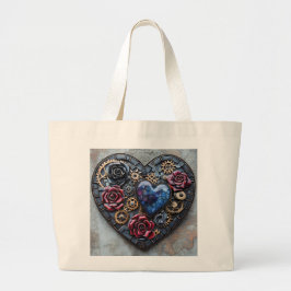 Steampunk-Herzen, Blume und Gears Jumbo Stoffbeutel