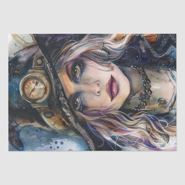 Steampunk Hexe Halloween Wassercolor Seidenpapier (Vorderseite)