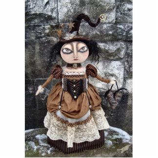 Steampunk Hexe-Puppen-Foto-Skulptur-Button Freistehende Fotoskulptur