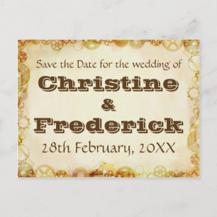 Steampunk Hochzeit, Save the Date Postkarte