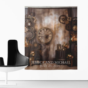 Steampunk-Hochzeit viktorianischer Industriehinter Wandteppich