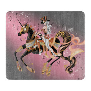 Steampunk Horse & Lady 6x7 Chopping Board Schneidebrett
