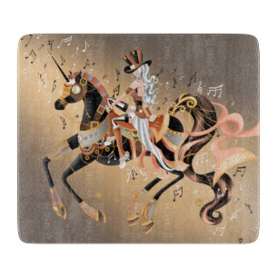 Steampunk Horse & Lady 6x7 Chopping Board Schneidebrett