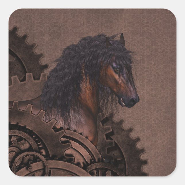 Steampunk Horse Quadratischer Aufkleber (Vorderseite)
