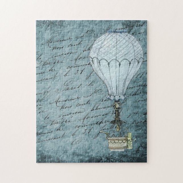 Steampunk Hot Air Ballon Dusk Blue Handschrift (Vertikal)