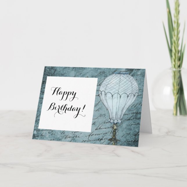Steampunk Hot Air Ballon Dusk Blue Handschrift Karte (Vorderseite)