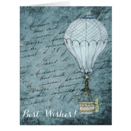 Steampunk Hot Air Ballon Dusk Blue Handwriting