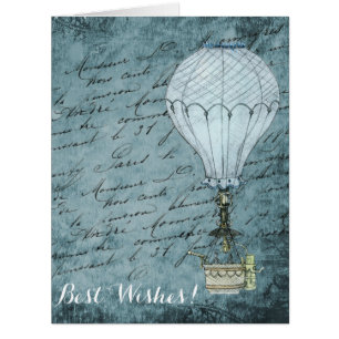 Steampunk Hot Air Ballon Dusk Blue Handwriting