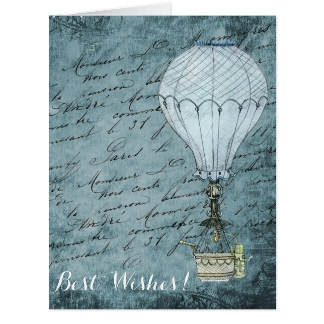 Steampunk Hot Air Ballon Dusk Blue Handwriting (Vorderseite)