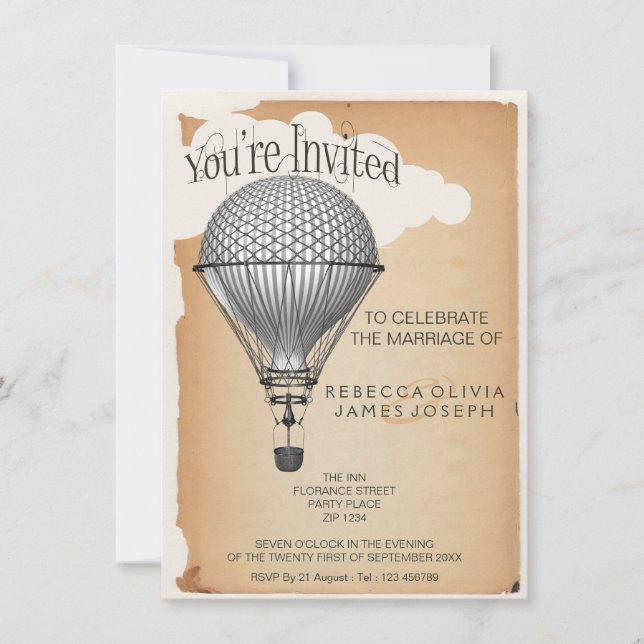 Steampunk Hot Air Ballon Empfang Party Hochzeit Einladung (Vorderseite)