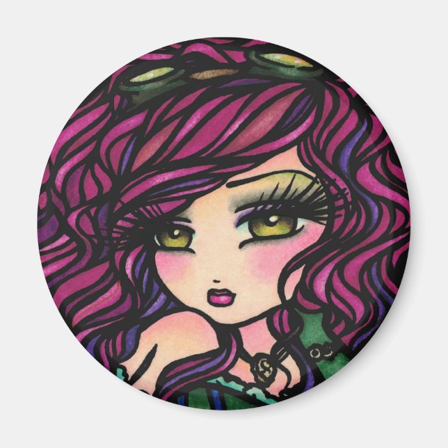 Steampunk Hot Air Ballon Girl Fantasy Art Magnet (Vorne)