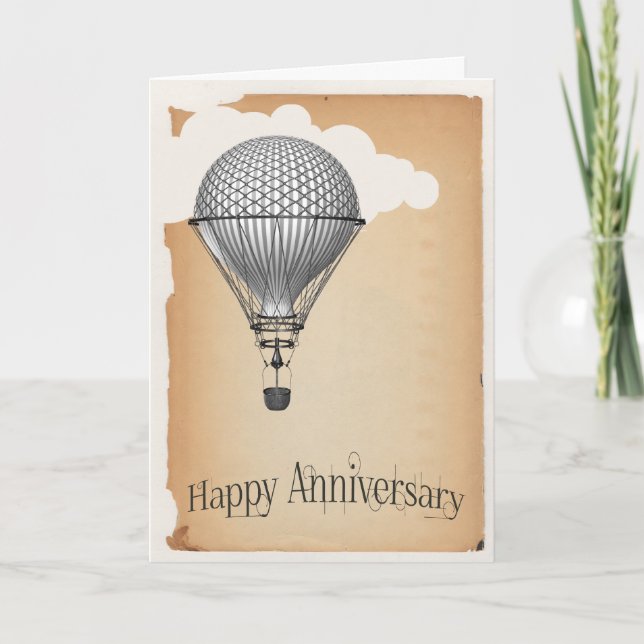 Steampunk Hot Air Ballon Hochzeitstag Karte (Vorderseite)