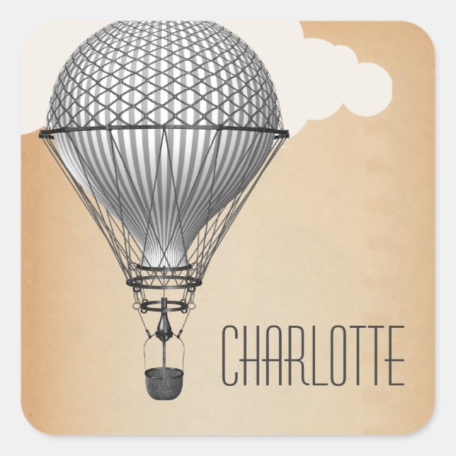 Steampunk Hot Air Ballon Quadratischer Aufkleber (Vorderseite)