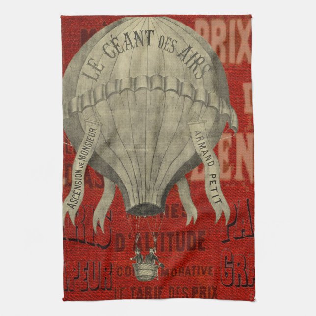 Steampunk Hot Air Ballon Ride Graphic Schriftartes Geschirrtuch (Vertikal)